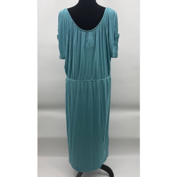 Bella Bird Dress Women XXL Blue Short Sleeve Stretch Midi Scoop Neck Comfy - Picture 4 of 10